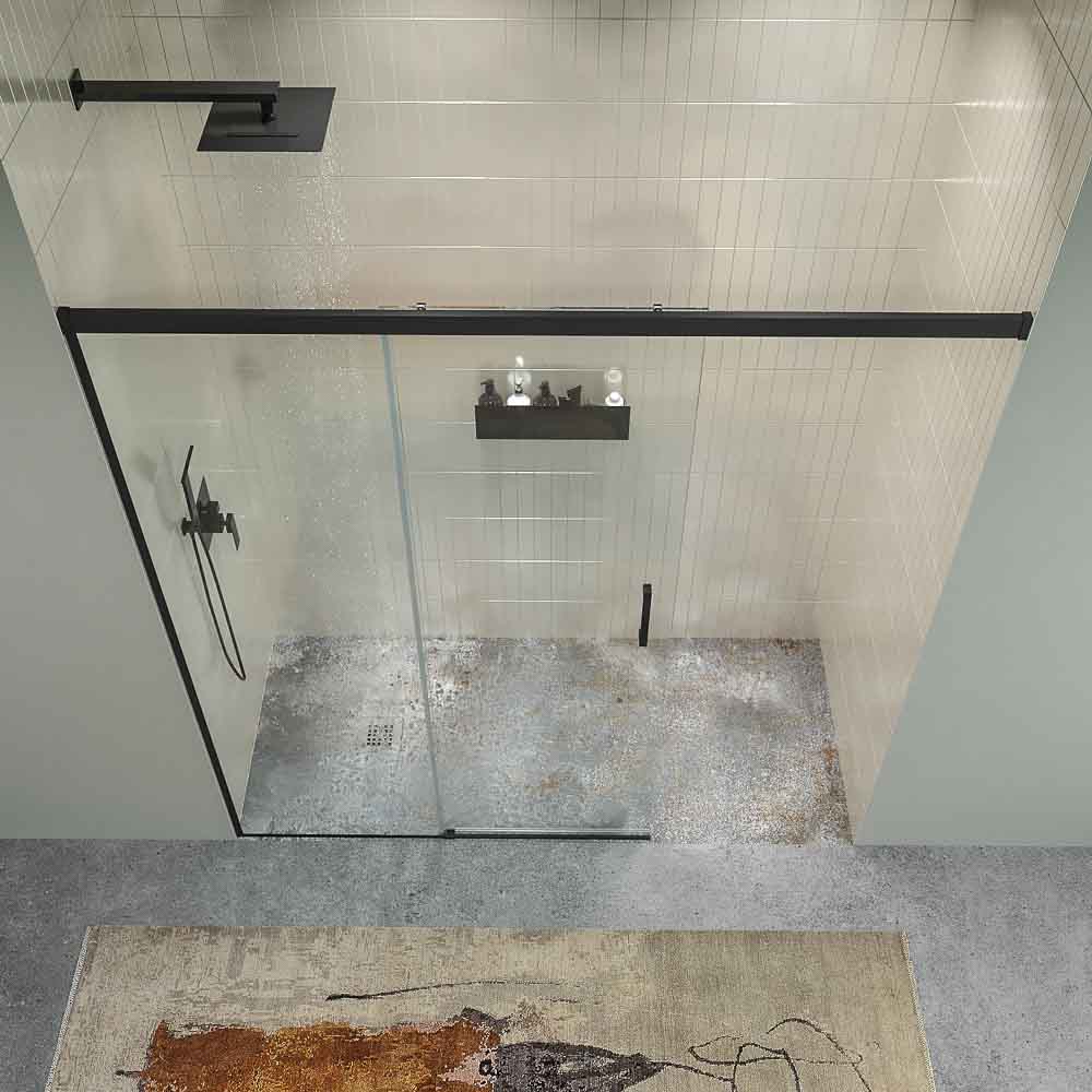 Mampara de ducha BASIC FREE 1 fijo - 1 puerta corredera sin cierre a pared Negro mate - Imagen 2