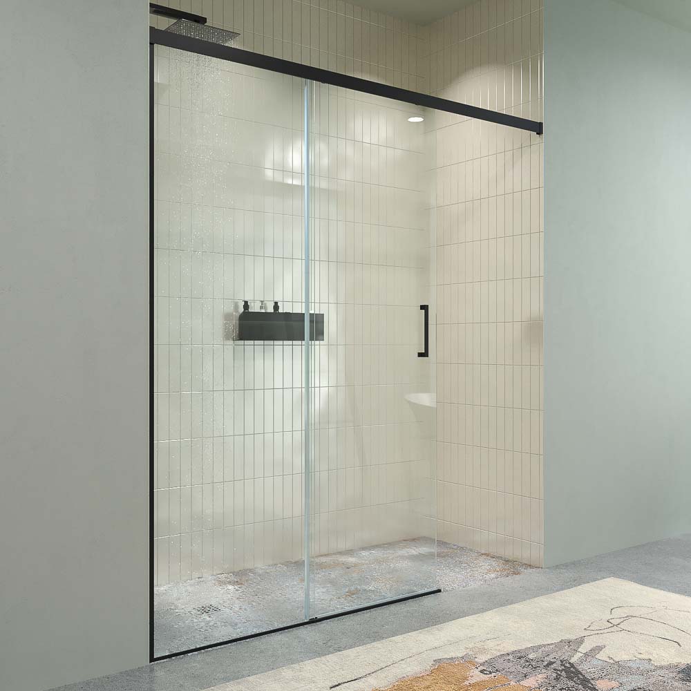 Mampara de ducha BASIC FREE 1 fijo - 1 puerta corredera sin cierre a pared Negro mate - Imagen 8