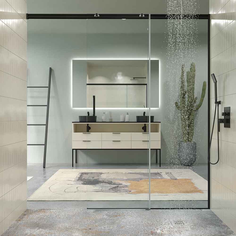 Mampara de ducha BASIC FREE 1 fijo - 1 puerta corredera sin cierre a pared Negro mate - Imagen 7