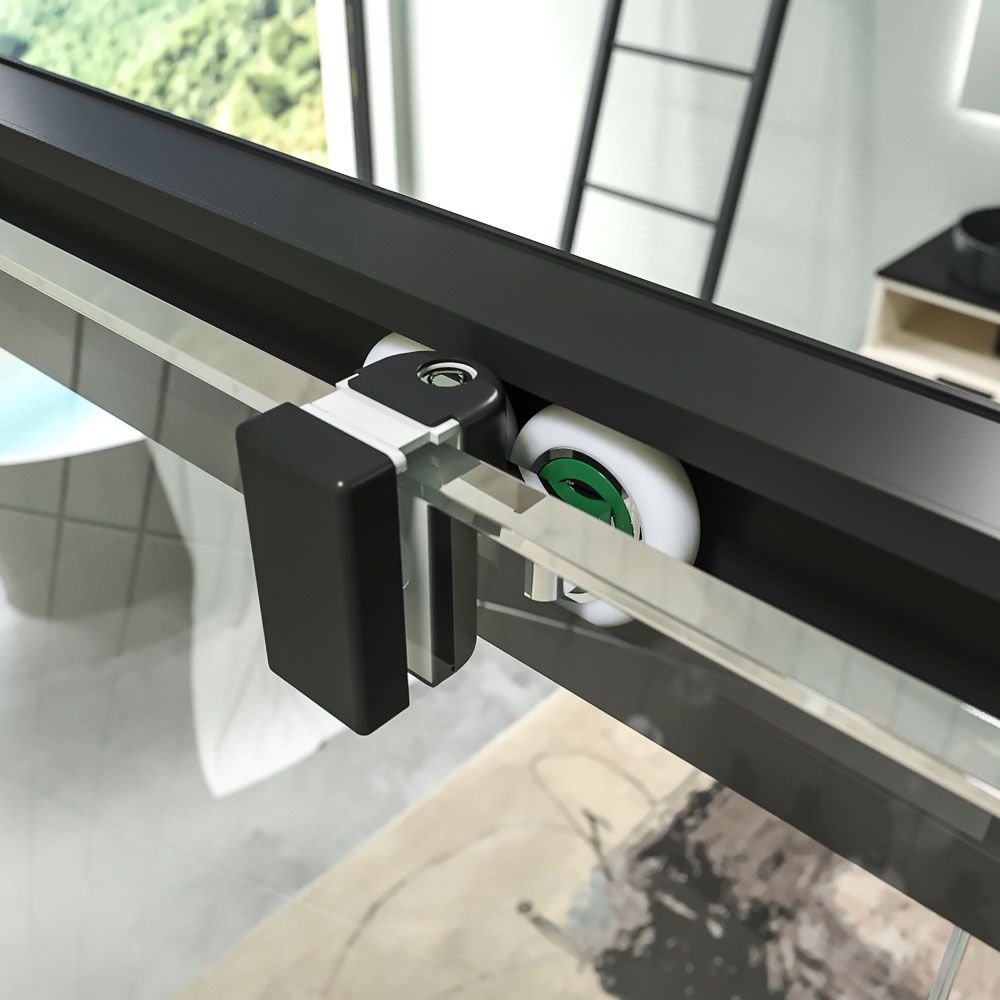 Mampara de ducha BASIC FREE 1 fijo - 1 puerta corredera sin cierre a pared Negro mate - Imagen 5