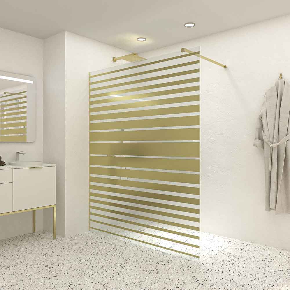 Mampara de ducha fijo ZEN con SERIGRAFÍA. Con tratamiento anti-cal. Acabado ORO MATE - Imagen 4