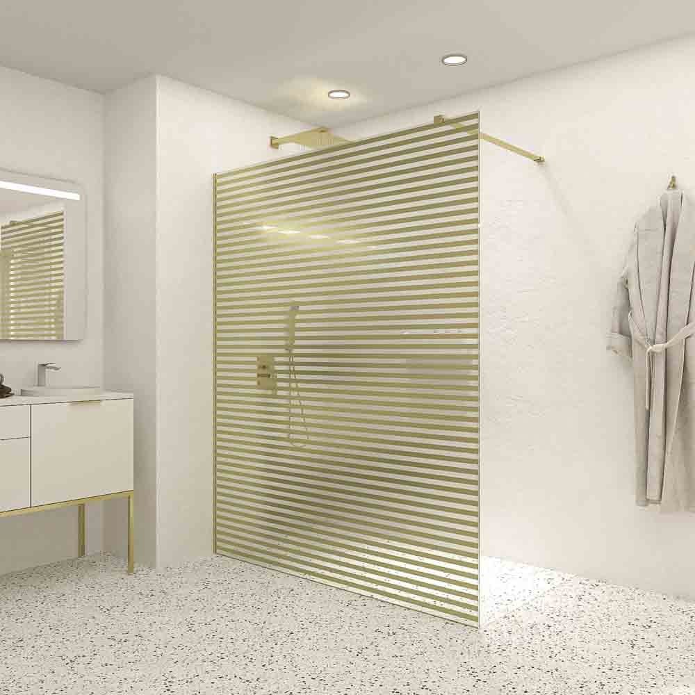 Mampara de ducha fijo ZEN con SERIGRAFÍA. Con tratamiento anti-cal. Acabado ORO MATE - Imagen 2