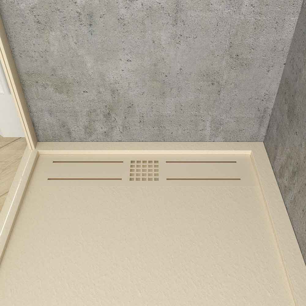 Plato ducha de resina enmarcado URBAN CROME Crema textura pizarra antibacteriano y antideslizante. Colores a elegir. Rejilla oculta