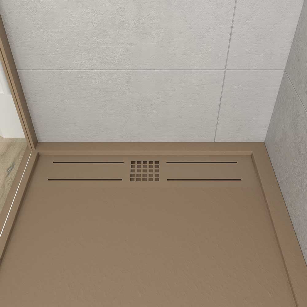 Plato ducha de resina enmarcado URBAN CROME Moka textura pizarra antibacteriano y antideslizante. Colores a elegir. Rejilla oculta