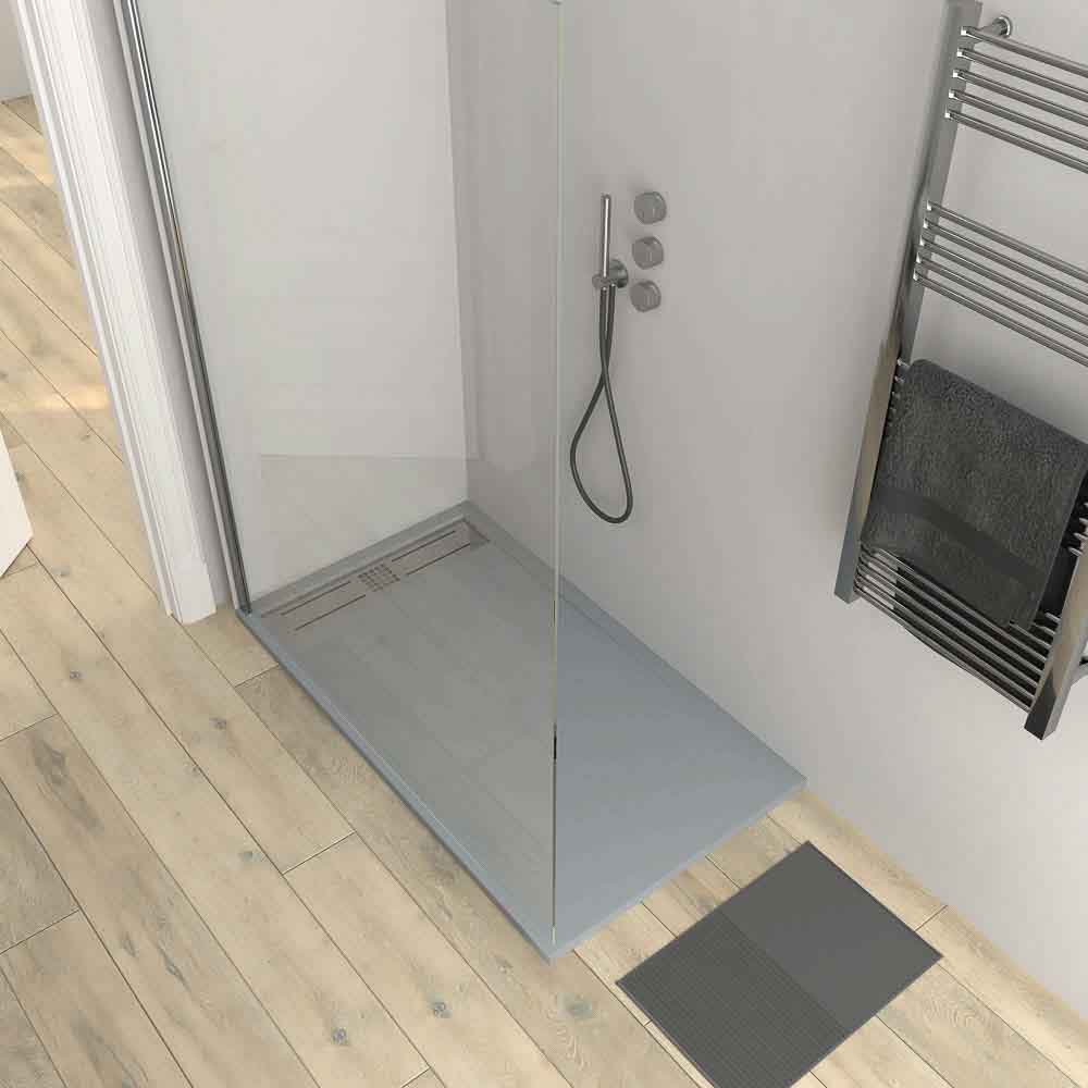 Plato ducha de resina enmarcado URBAN CROME Gris cemento pizarra antibacteriano y antideslizante. Colores a elegir. Rejilla oculta - Imagen 2