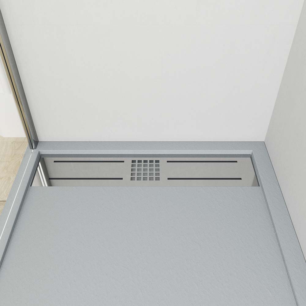 Plato ducha de resina enmarcado URBAN CROME Gris cemento pizarra antibacteriano y antideslizante. Colores a elegir. Rejilla oculta