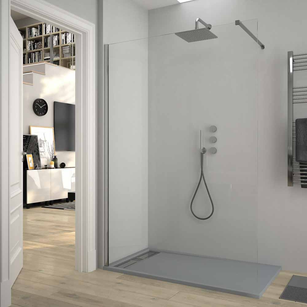 Plato ducha de resina enmarcado URBAN CROME Gris cemento pizarra antibacteriano y antideslizante. Colores a elegir. Rejilla oculta - Imagen 3