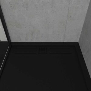 Plato ducha de resina enmarcado URBAN CROME Negro textura pizarra antibacteriano y antideslizante. Colores a elegir. Rejilla oculta