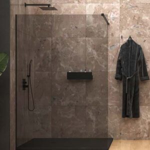 Fijo de ducha mampara ZEN perfil acero inoxidable NEGRO MATE - Vidrio 10 MM Parsol GRIS con tratamiento anti-cal incluido