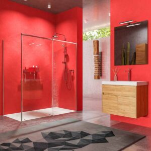 Mampara de ducha AXER rectangular 1 fijo - 1 puerta corredera + 1 fijo vidrio 6 mm. ACERO INOXIDABLE