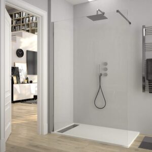 Fijo de ducha mampara ZEN perfil Cromo - Vidrio 8 MM con tratamiento anti-cal incluido- Brazo sujección acero inox. extensible