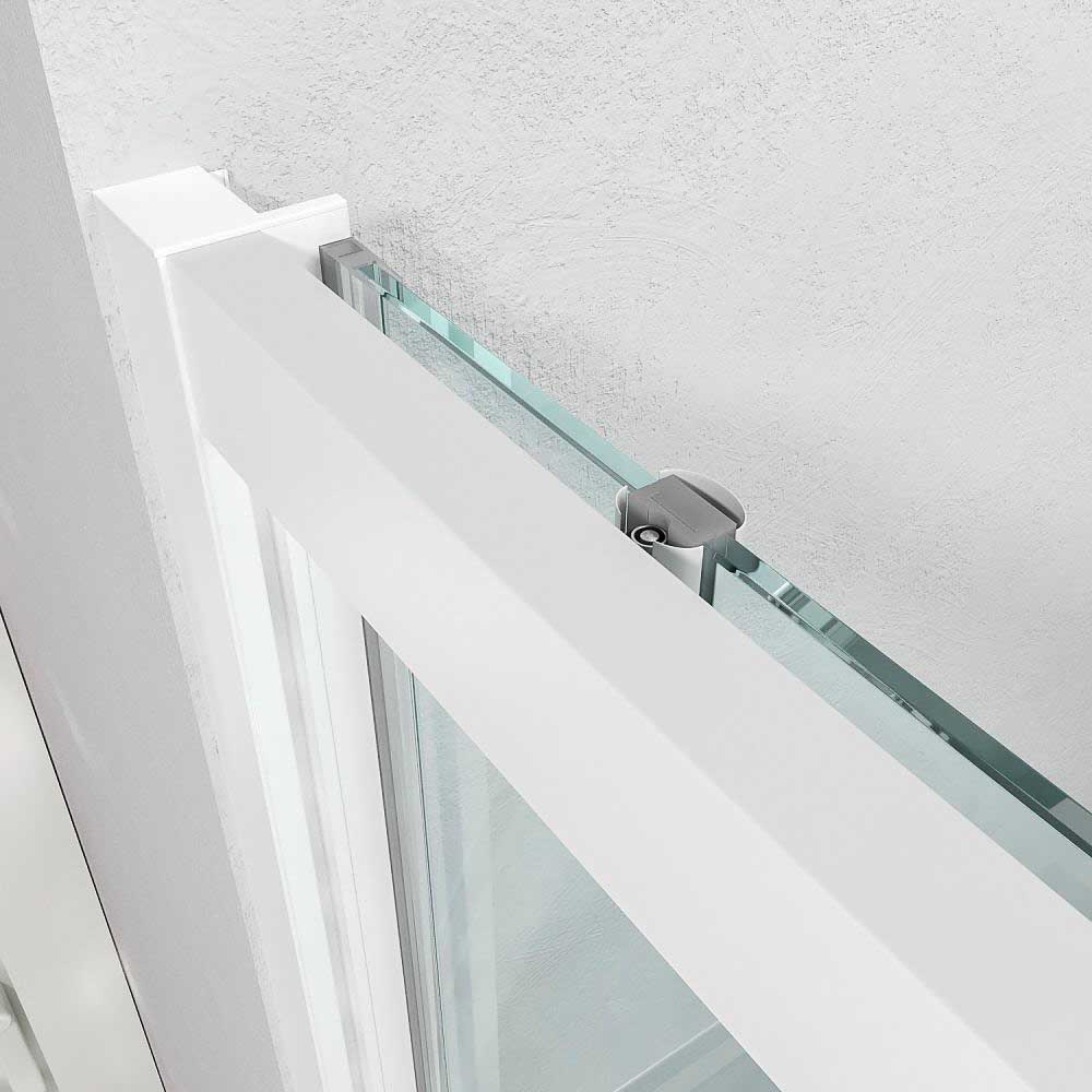 Mampara de ducha frontal FLARE decorado industrial 1 fijo -1 puerta corredera. Sin perfil inferior. Acabado BLANCO MATE - Imagen 3