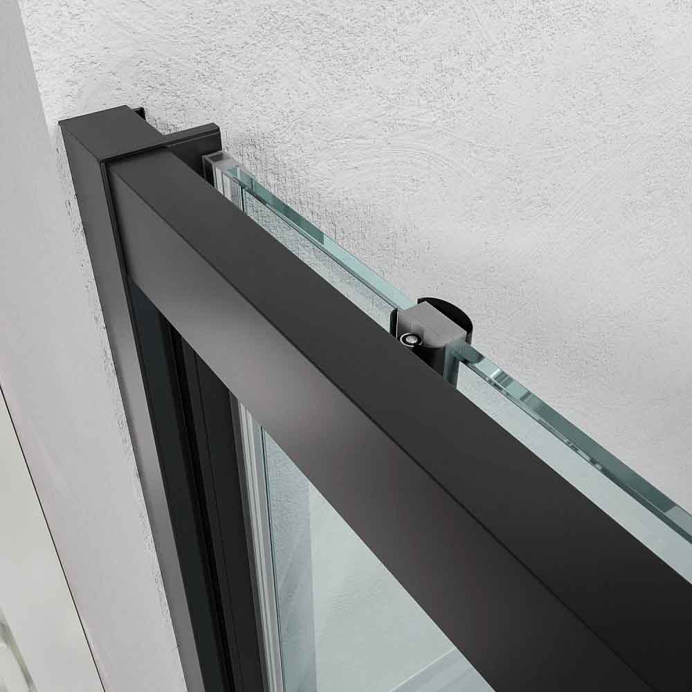 Mampara de ducha frontal FLARE 1 fijo -1 puerta corredera. Sin perfil inferior. Acabado NEGRO MATE - Imagen 2