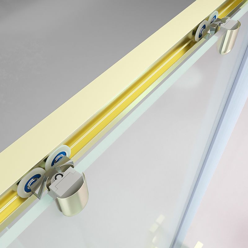 Mampara de ducha frontal FLARE 1 fijo -1 puerta corredera. Sin perfil inferior. Con tratamiento anti-cal . Acabado ORO - Imagen 4