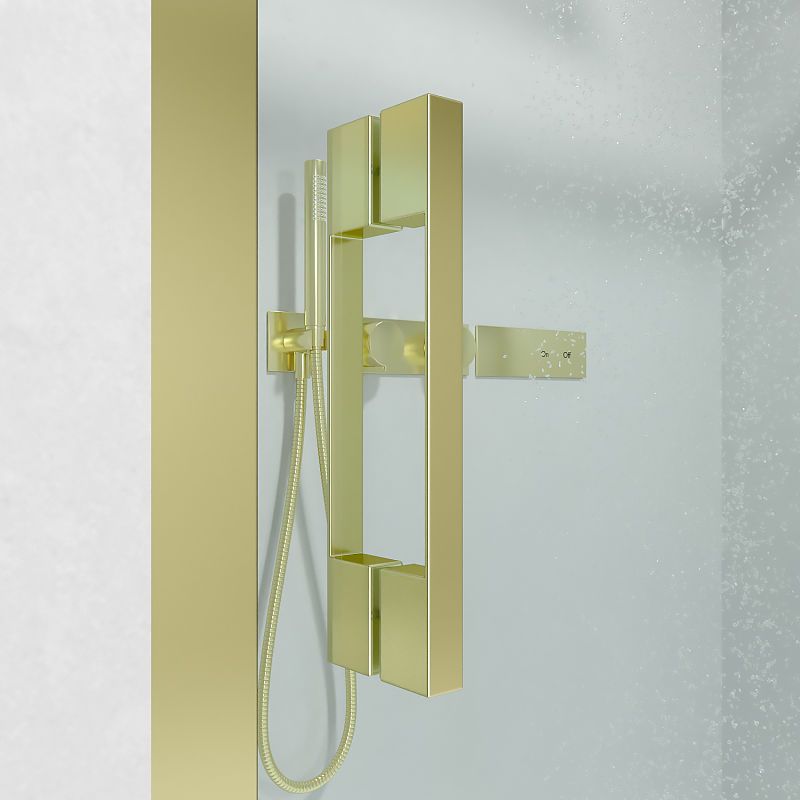 Mampara de ducha frontal FLARE 1 fijo -1 puerta corredera. Sin perfil inferior. Con tratamiento anti-cal . Acabado ORO - Imagen 2