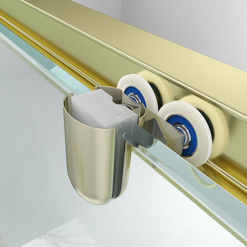 Mampara de ducha frontal FLARE 1 fijo -1 puerta corredera. Sin perfil inferior. Con tratamiento anti-cal . Acabado ORO - Imagen 5