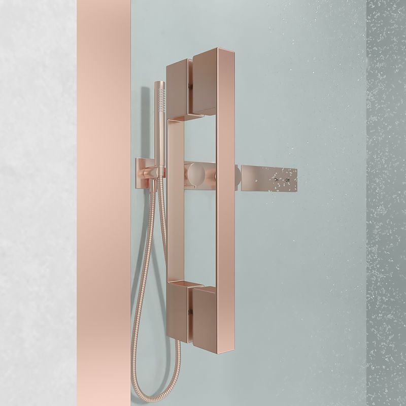 Mampara de ducha frontal FLARE 1 fijo -1 puerta corredera. Sin perfil inferior. Con tratamiento anti-cal . Acabado ORO ROSA - Imagen 4