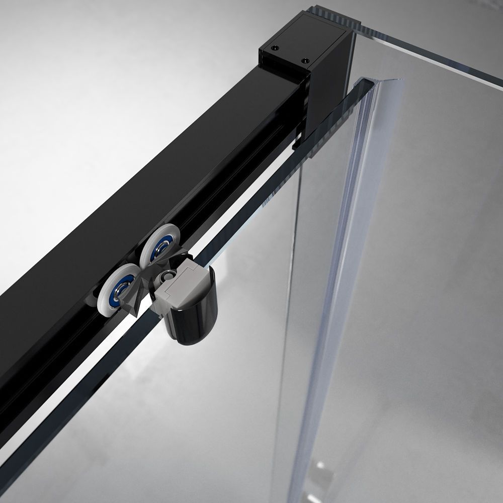 Mampara de ducha rectangular FLARE apertura frontal 1 fijo-1 puerta corredera+ 1 fijo. DECORADO INDUSTRIAL. Con tratamiento anti-cal. Acabado NEGRO MATE - Imagen 4