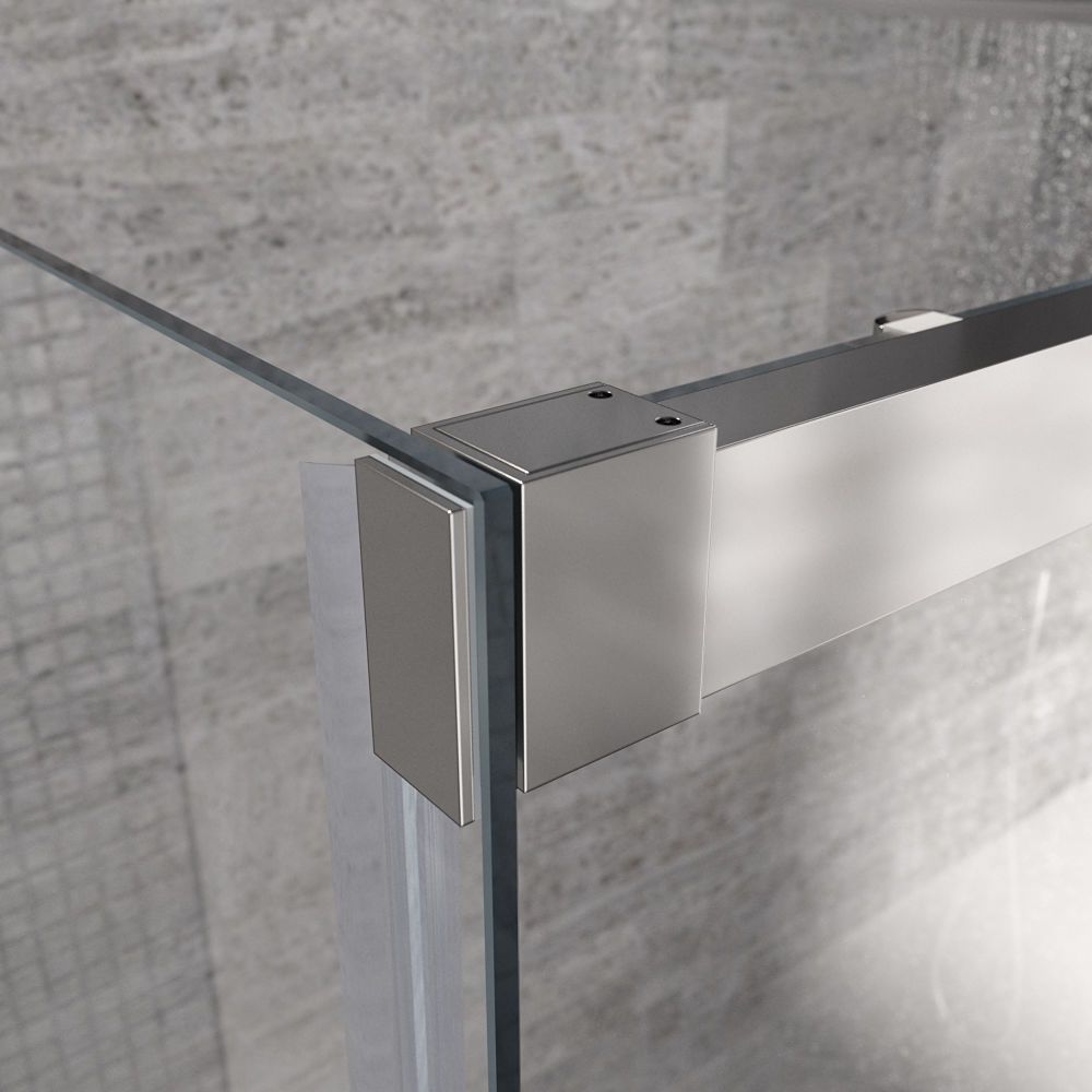 Mampara de ducha rectangular FLARE apertura frontal 1 fijo-1 puerta corredera+ 1 fijo . Sin perfil inferior. Con tratamiento anti-cal. Acabado CROMO BRILLO - Imagen 3