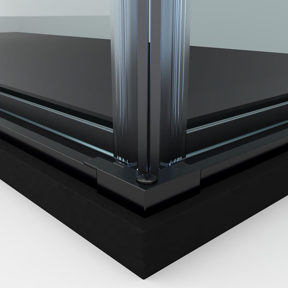 Mampara de ducha cuadrada FLARE apertura angular 2 fijos-2 puertas correderas. Sin perfil inferior. Con tratamiento anti-cal. Acabado NEGRO MATE - Imagen 3