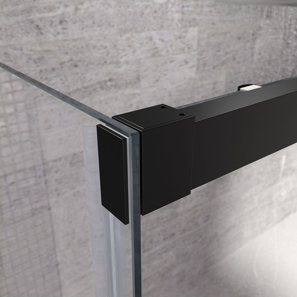 Mampara de ducha rectangular FLARE apertura frontal 1 fijo-1 puerta corredera+ 1 fijo. DECORADO INDUSTRIAL. Con tratamiento anti-cal. Acabado NEGRO MATE - Imagen 3