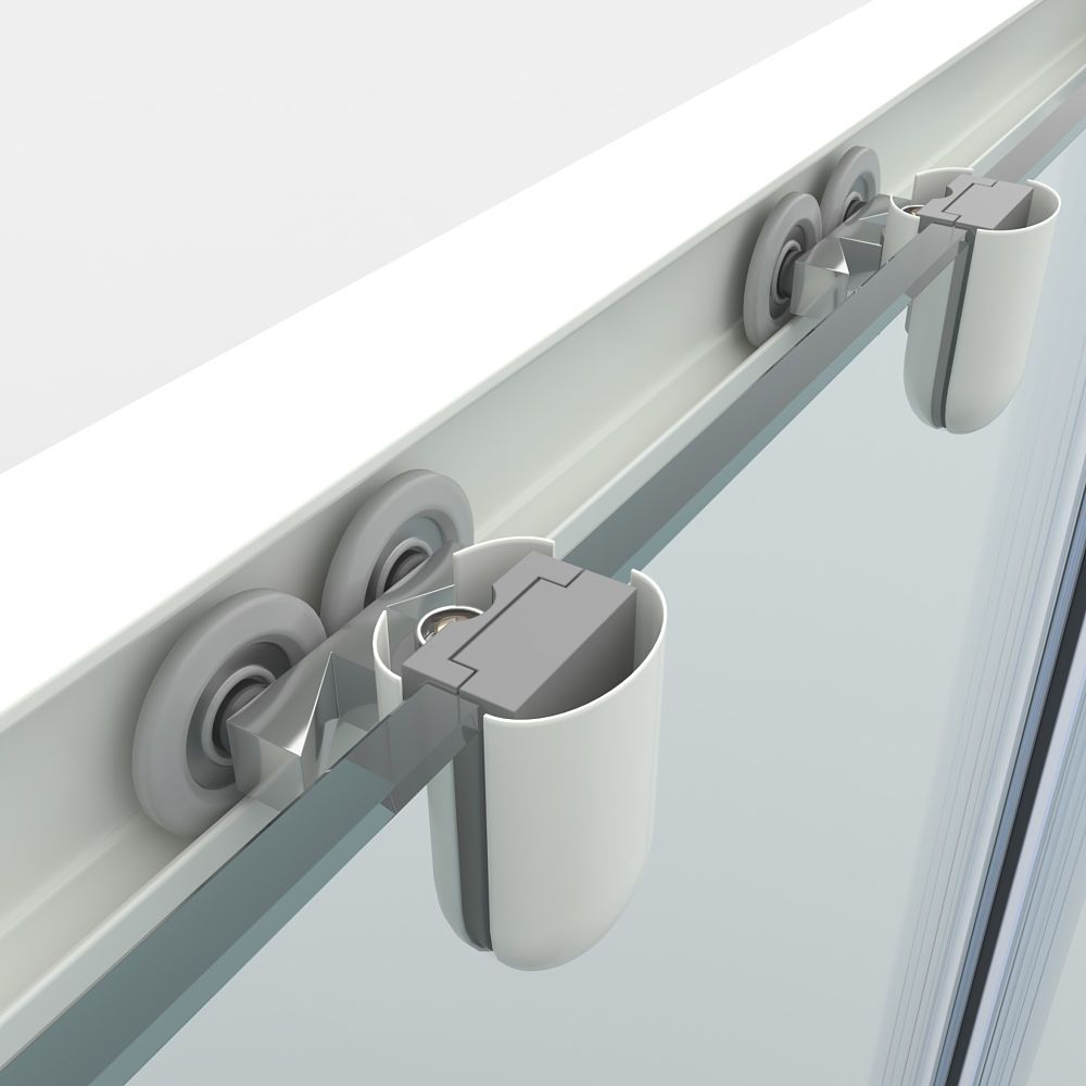 Mampara de ducha frontal FLARE decorado industrial 1 fijo -1 puerta corredera. Sin perfil inferior. Acabado BLANCO MATE - Imagen 7