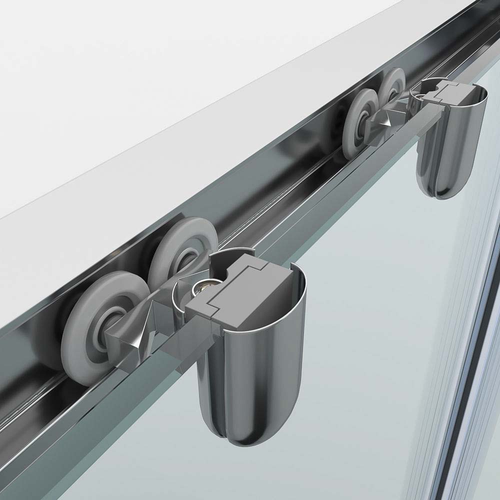 Mampara de ducha rectangular FLARE apertura frontal 1 fijo-1 puerta corredera+ 1 fijo . Sin perfil inferior. Con tratamiento anti-cal. Acabado CROMO BRILLO - Imagen 4