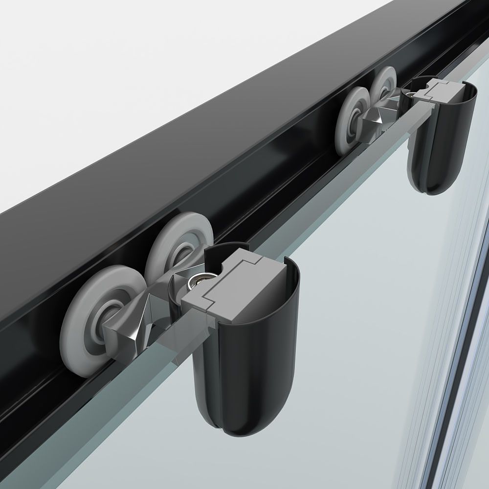 Mampara de ducha cuadrada FLARE apertura angular 2 fijos-2 puertas correderas. Sin perfil inferior. Con tratamiento anti-cal. Acabado NEGRO MATE - Imagen 5