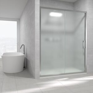 Mampara de ducha frontal GLISS 1 fijo -1 puerta corredera vidrio OPACO . Acabado CROMO BRILLO
