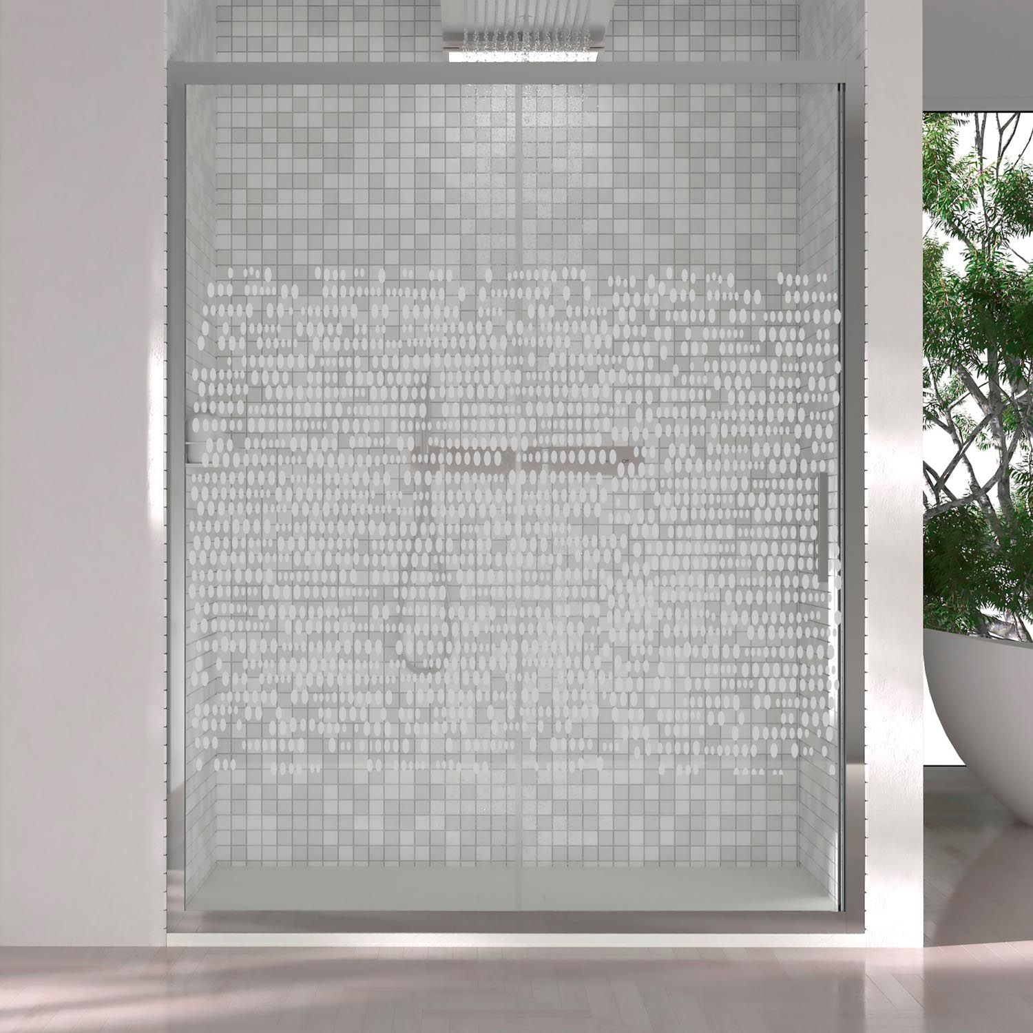 Mampara de ducha frontal FRAME 1 fijo -1 puerta corredera serigrafiada. Acabado CROMO BRILLO - Imagen 3