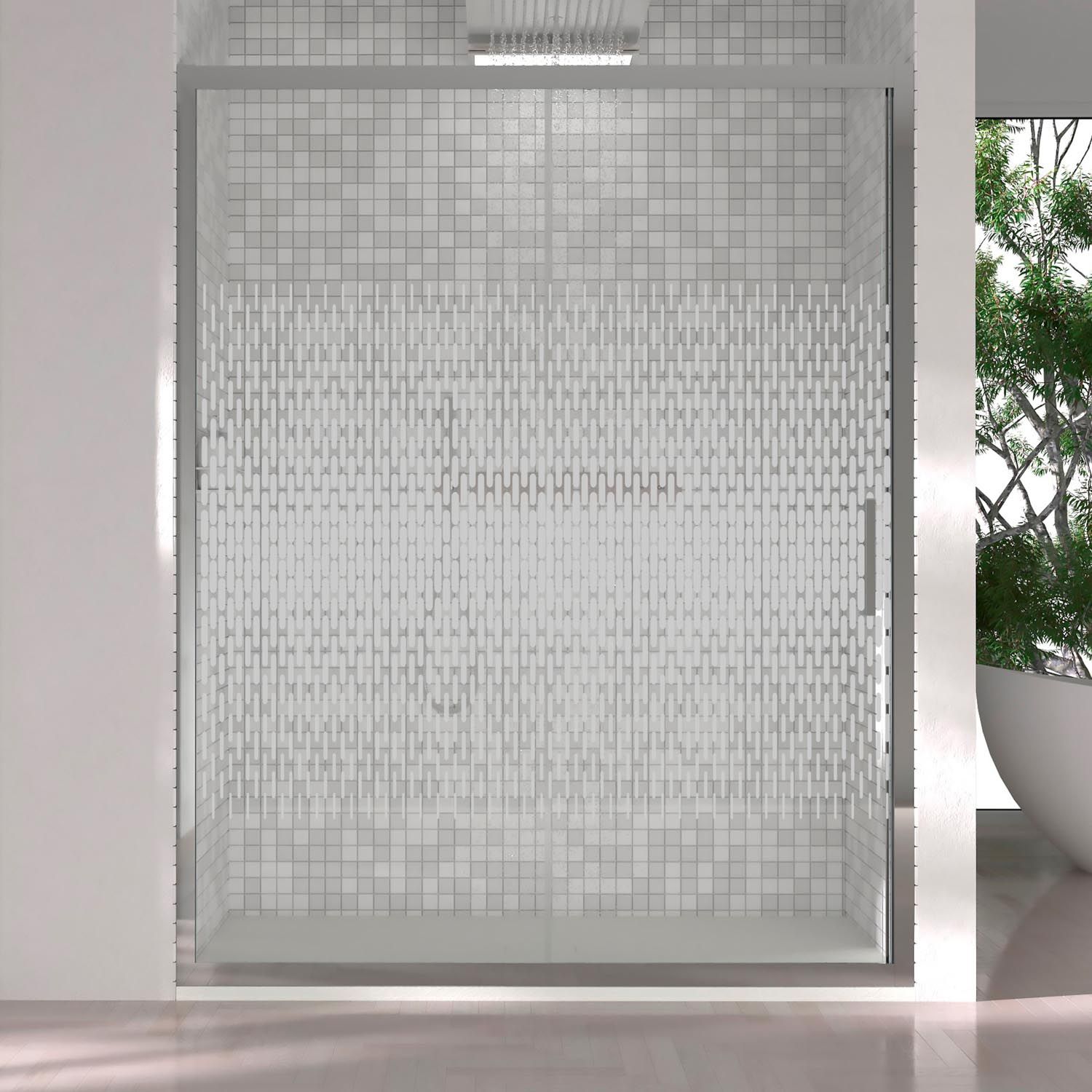 Mampara de ducha frontal FRAME 1 fijo -1 puerta corredera serigrafiada. Acabado CROMO BRILLO - Imagen 2