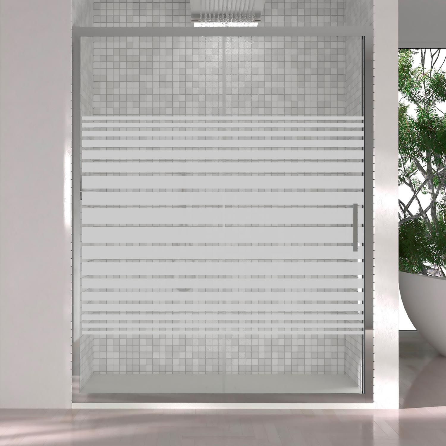 Mampara de ducha frontal FRAME 1 fijo -1 puerta corredera serigrafiada. Acabado CROMO BRILLO - Imagen 4