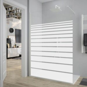 Mampara de ducha fijo ZEN con SERIGRAFÍA. Con tratamiento anti-cal. Acabado blanco mate