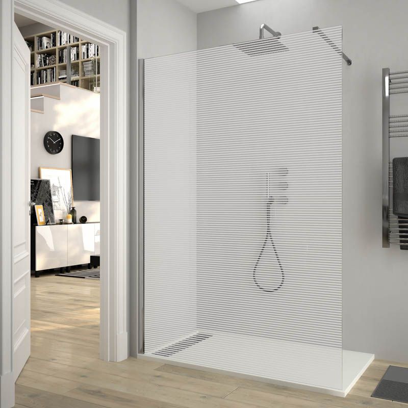 Mampara de ducha ZEN fijo con SERIGRAFÍA. Con tratamiento anti-cal. Acabado Cromo brillo