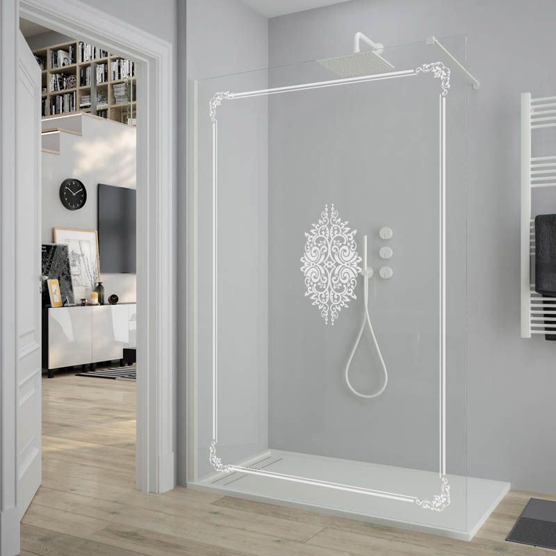 Mampara de ducha fijo ZEN con SERIGRAFÍA. Con tratamiento anti-cal. Acabado blanco mate - Imagen 4