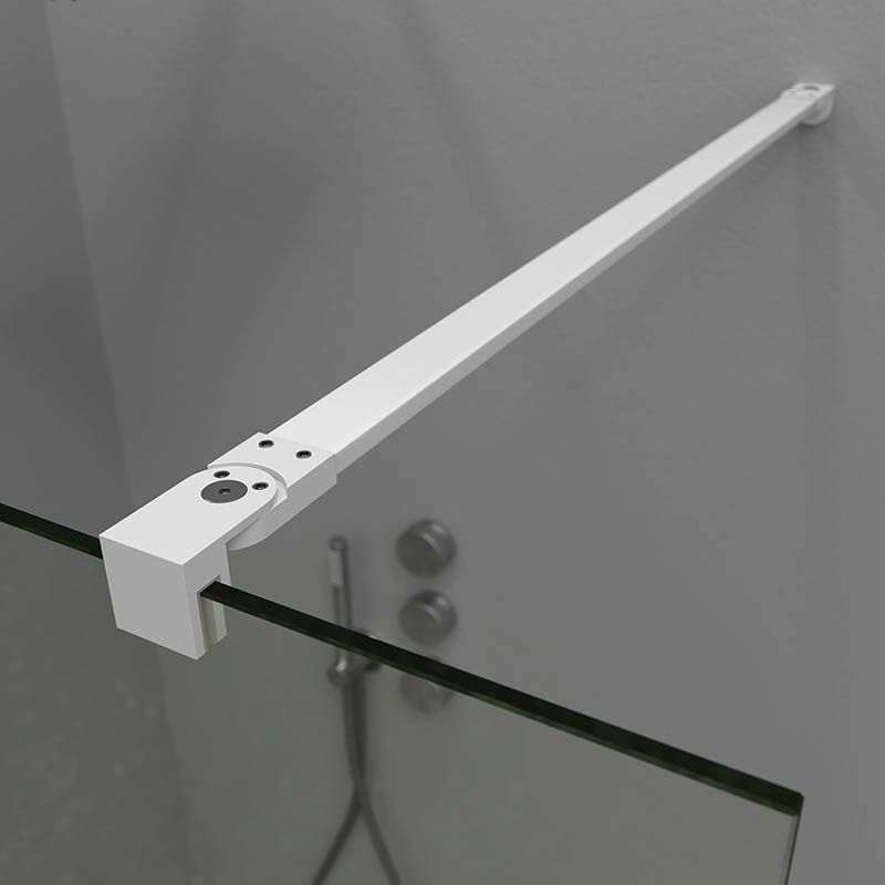 Fijo de ducha mampara ZEN perfil Blanco mate - Vidrio 8 MM con tratamiento anti-cal incluido- Brazo sujección acero inox. extensible. - Imagen 4
