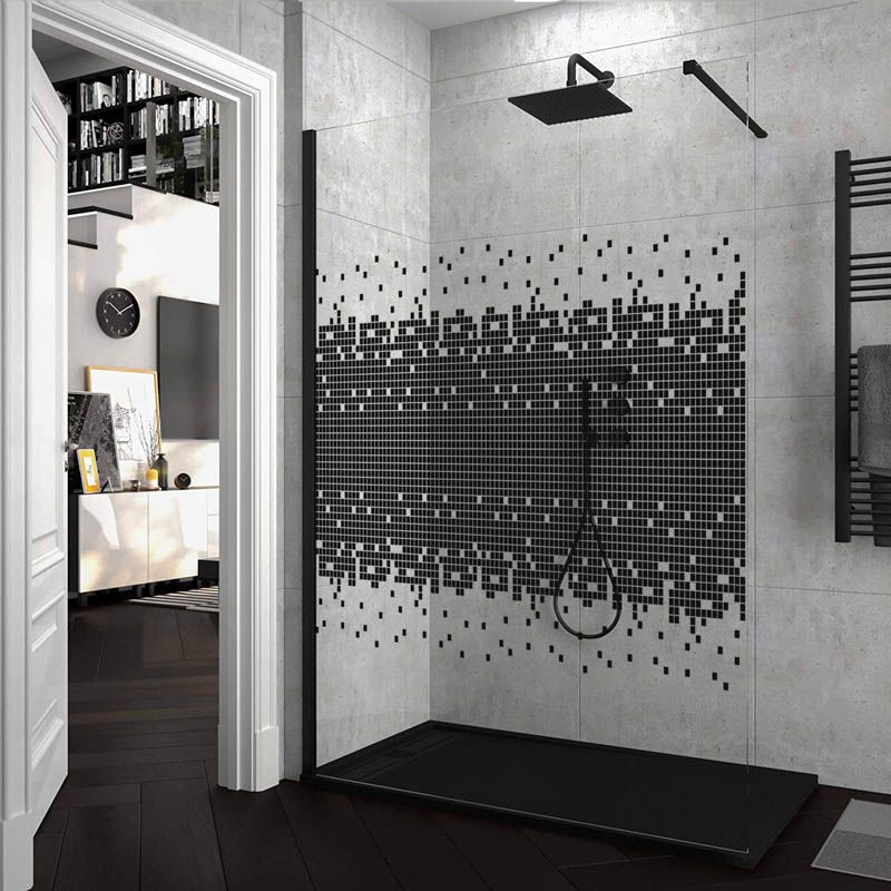 Mampara de ducha ZEN fijo con SERIGRAFÍA. Con tratamiento anti-cal. Acabado negro mate - Imagen 11