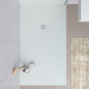 Plato ducha resina MYSTONE Arena RAL 7035 y otros colores exclusivos textura pizarra antibacteriano y antideslizante