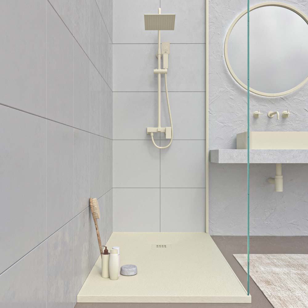 Plato ducha resina MYSTONE Crema RAL 1013 y otros colores exclusivos textura pizarra antibacteriano y antideslizante - Imagen 3