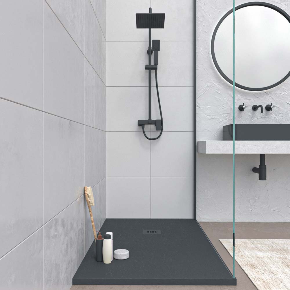 Plato ducha resina MYSTONE Gris Antracita RAL 7016 exclusivos textura pizarra antibacteriano y antideslizante - Imagen 2