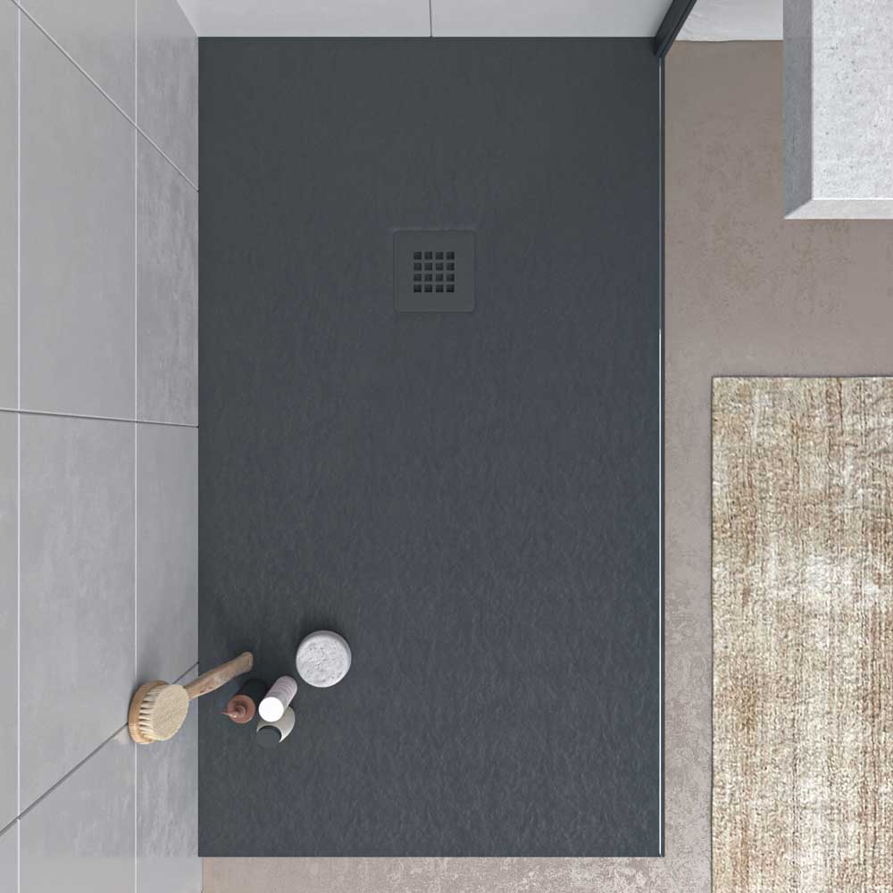 Plato ducha resina MYSTONE Gris Antracita RAL 7016 exclusivos textura pizarra antibacteriano y antideslizante