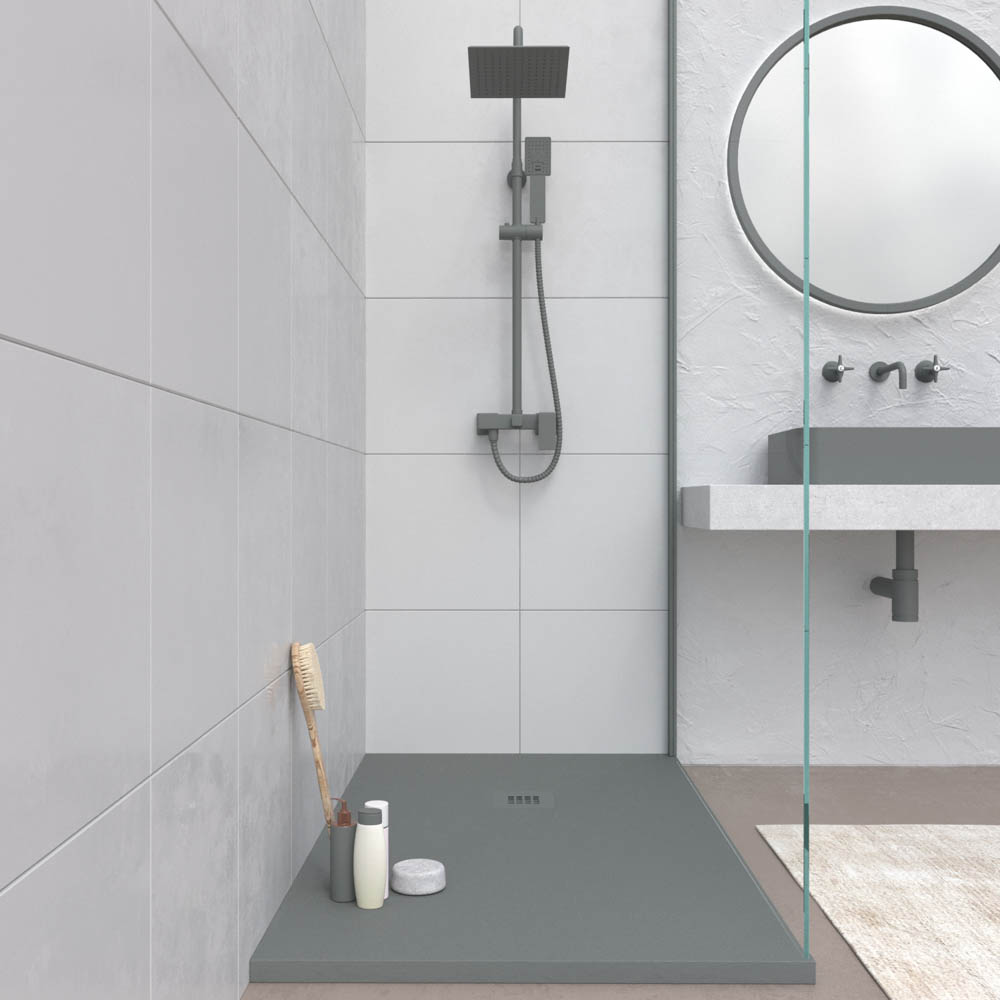 Plato ducha resina MYSTONE Gris cemento RAL 7005 y otros colores exclusivos textura pizarra antibacteriano y antideslizante - Imagen 2