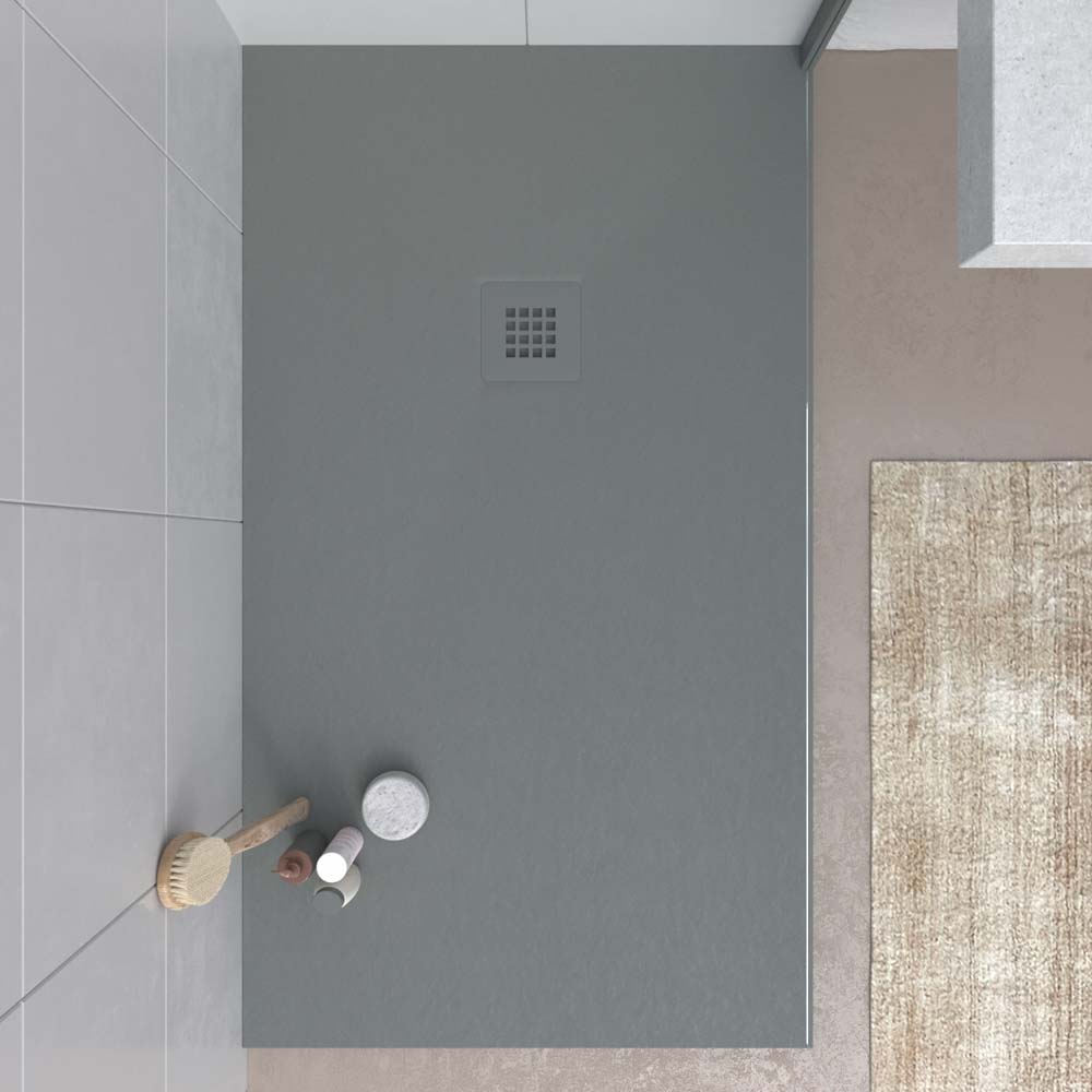 Plato ducha resina MYSTONE Gris cemento RAL 7005 y otros colores exclusivos textura pizarra antibacteriano y antideslizante
