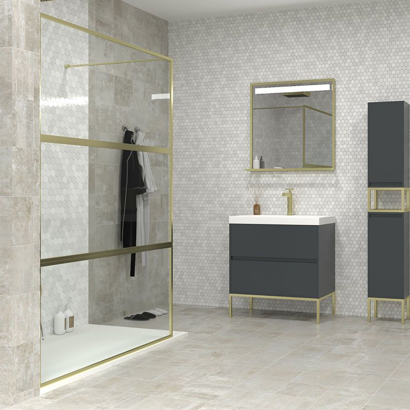 Fijo de
ducha a medida mampara LINE L con perfilería enmarcada 3 cuerpos - Vidrio 4
MM con tratamiento anti-cal incluido- Brazo sujeción acero inox - Imagen 2