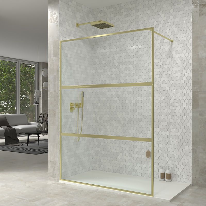 Fijo de
ducha a medida mampara LINE L con perfilería enmarcada 3 cuerpos - Vidrio 4
MM con tratamiento anti-cal incluido- Brazo sujeción acero inox