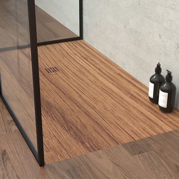 Plato de ducha resina textura pizarra acabado efecto Madera Nogal Español - antideslizante STONE 3D moderno - Imagen 4