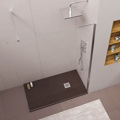 Plato ducha resina ONE Marrón RAL 8014 y otros colores exclusivos con textura pizarra antibacteriano y antideslizante. Rejilla inox - Imagen 2