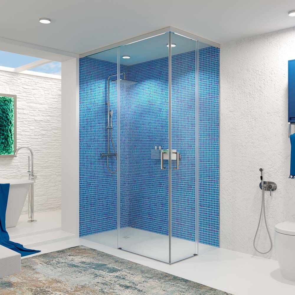 Mampara de ducha TECH HIGH rectangular 2 fijos - 2 puertas correderas vidrio 8 mm ACERO INOXIDABLE fabricada a techo