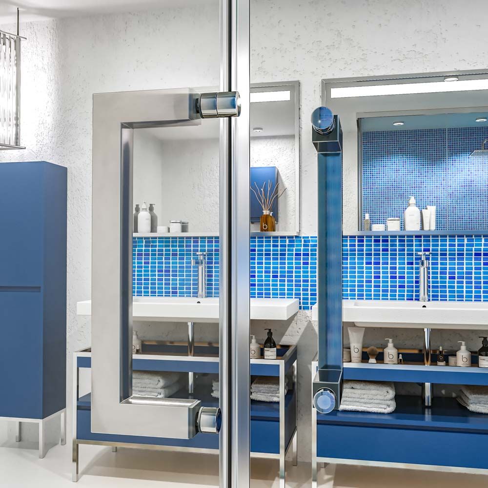 Mampara de ducha TECH HIGH rectangular 2 fijos - 2 puertas correderas vidrio 8 mm ACERO INOXIDABLE fabricada a techo - Imagen 5