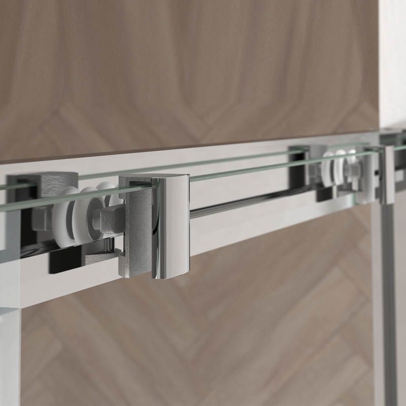 Mampara de ducha frontal SENIOR 1 fijo - 1 puerta corredera vidrio 8 mm sin perfil inferior. Acabado CROMO BRILLO - Imagen 3